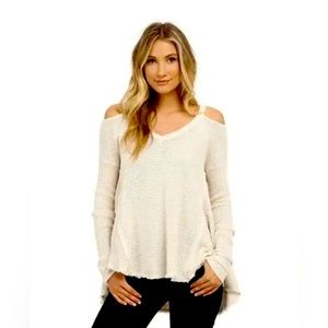 HAYDEN Women’s V-Neck Cold Shoulder Sweater Beige Sz S NEW!